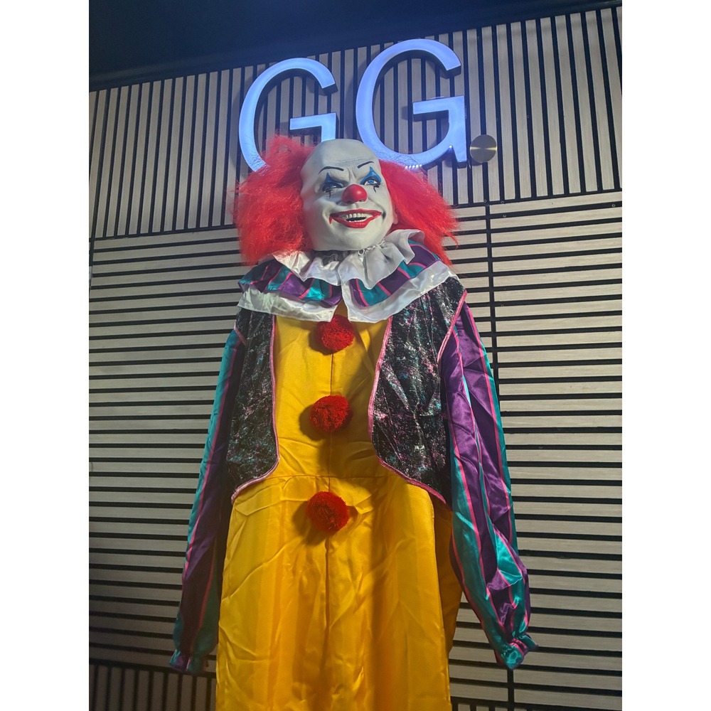 Pennywise Inspired Scary Clown Costume Mask Ruffled Collar Yellow Suit Halloween